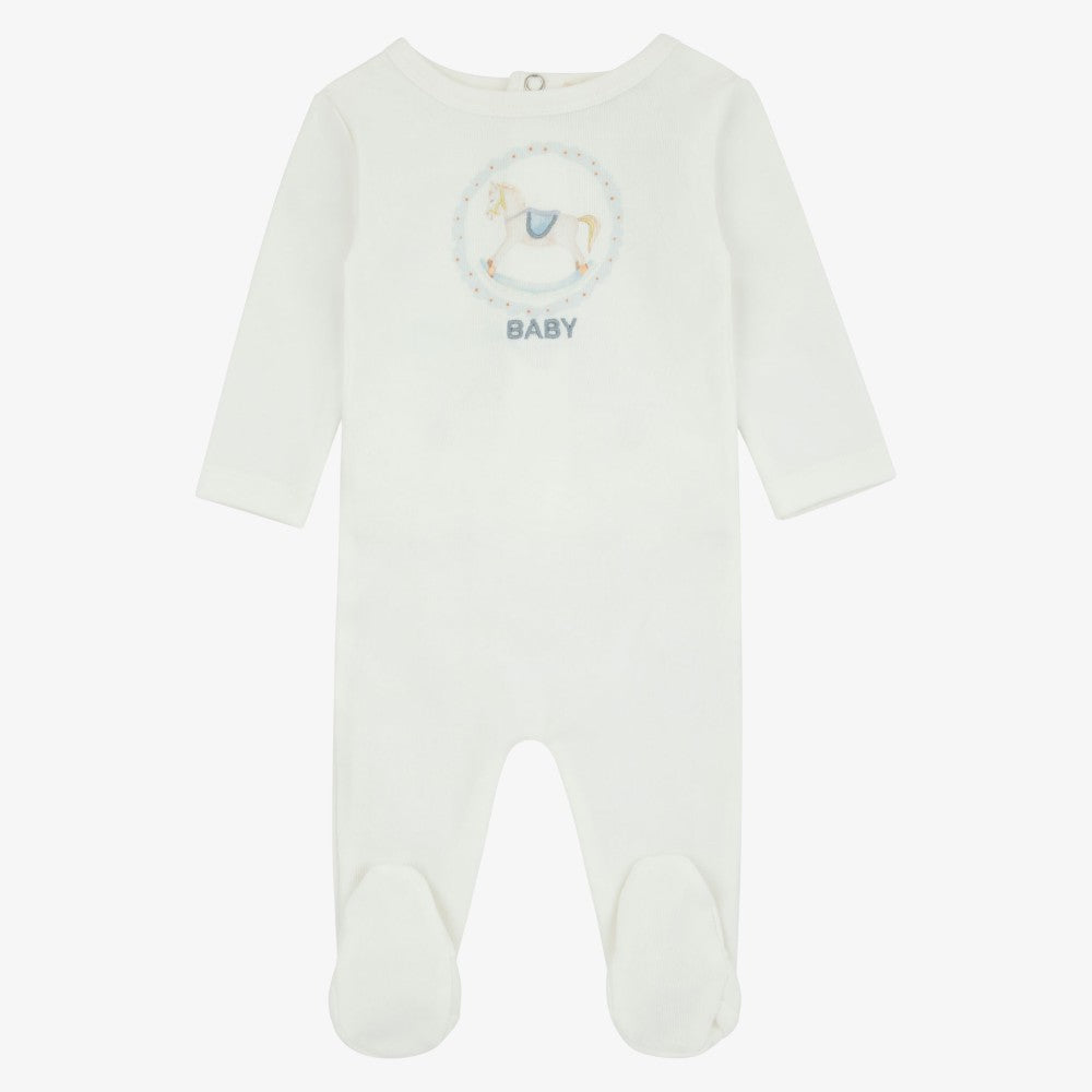 Rocking Horse Footie - Ivory&amp;blue