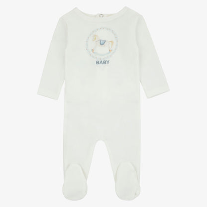 Rocking Horse Footie - Ivory&amp;blue