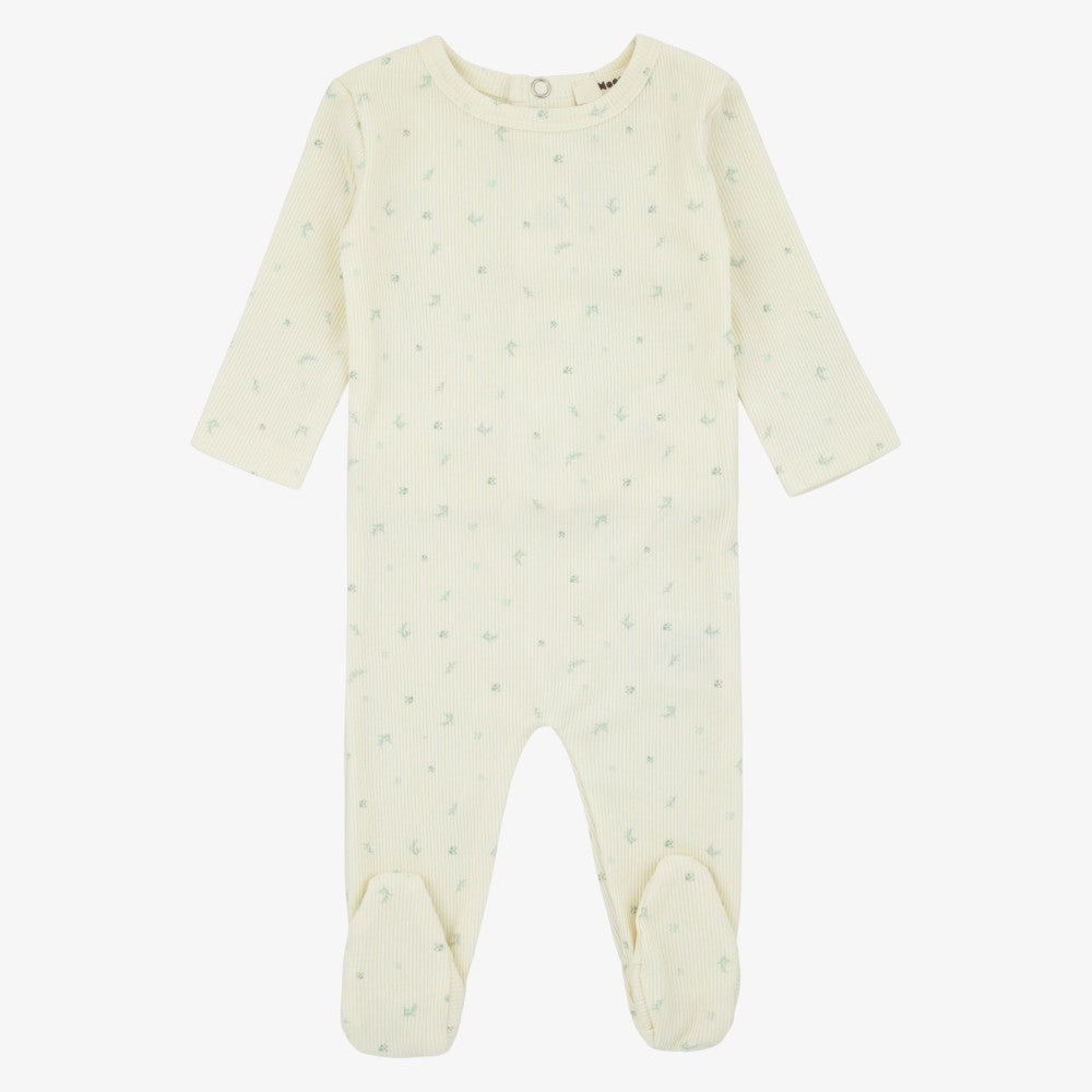 Ribbed Floral Footie - Blue