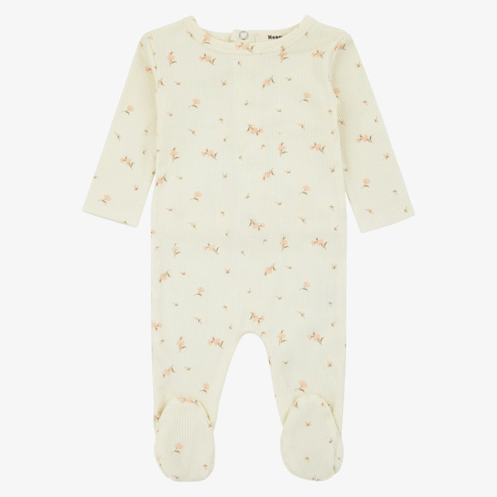Ribbed Floral Footie - Pink