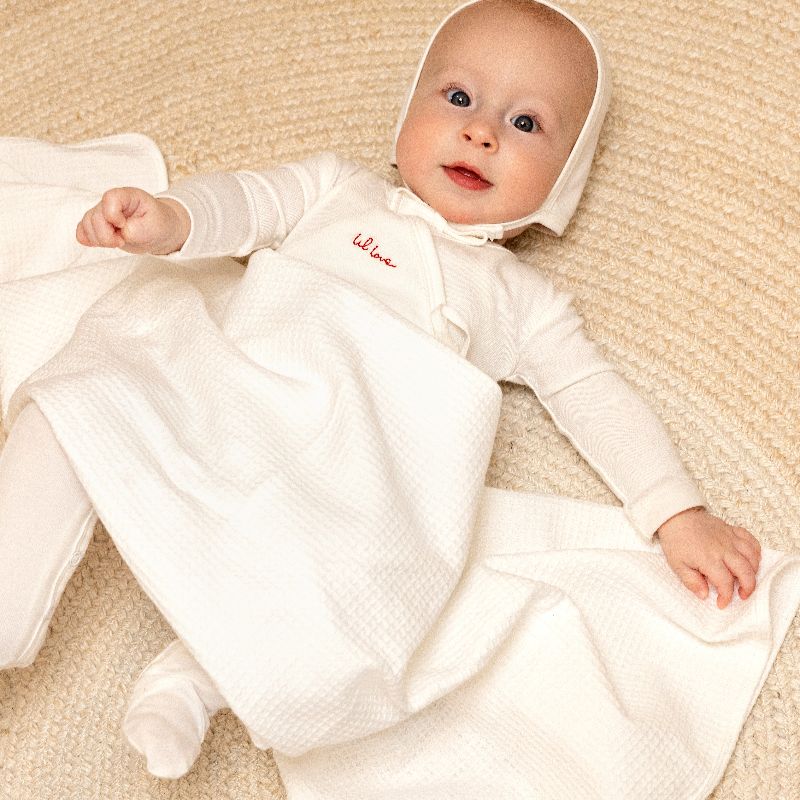 Lil Love Embroidered Footie - Ivory &amp; Red