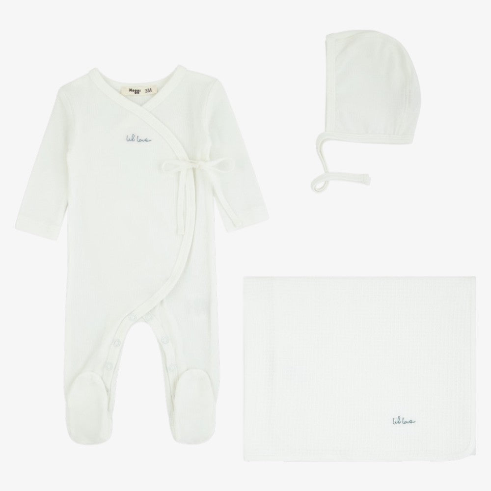 Lil Love Embroidered Take Me Home Set - Ivory &amp; Blue