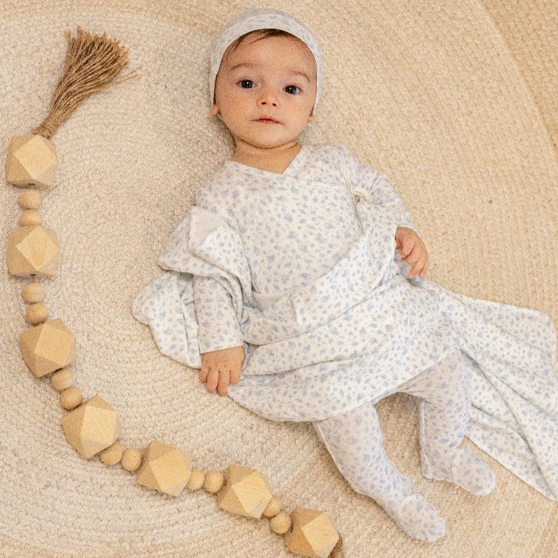 Floral Wrap Footie And Beanie - Blue