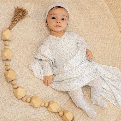 Floral Wrap Footie And Beanie - Blue