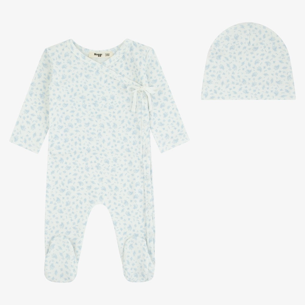 Floral Wrap Footie And Beanie - Blue