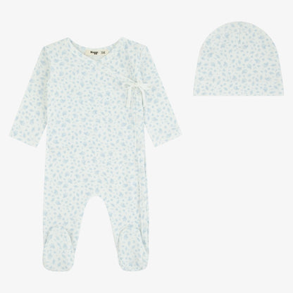 Floral Wrap Footie And Beanie - Blue