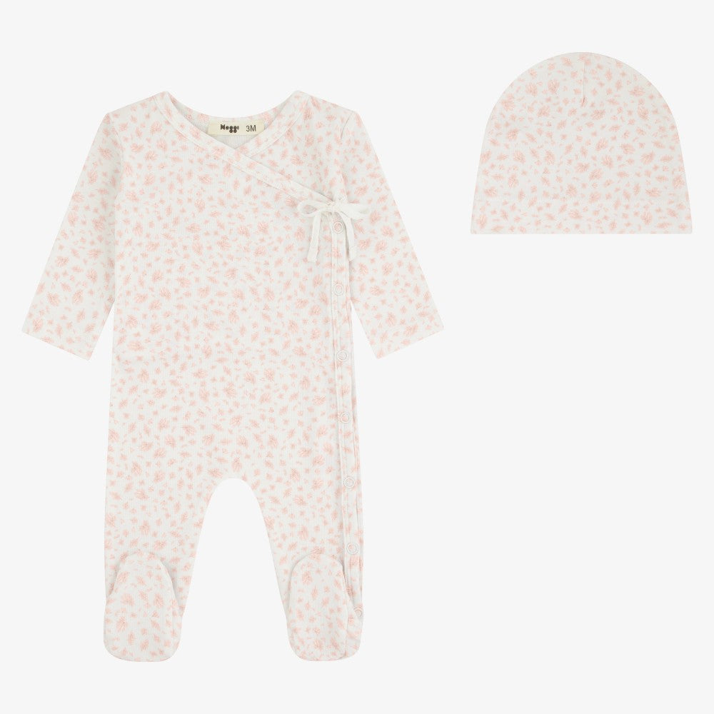 Floral Wrap Footie And Beanie - Pink