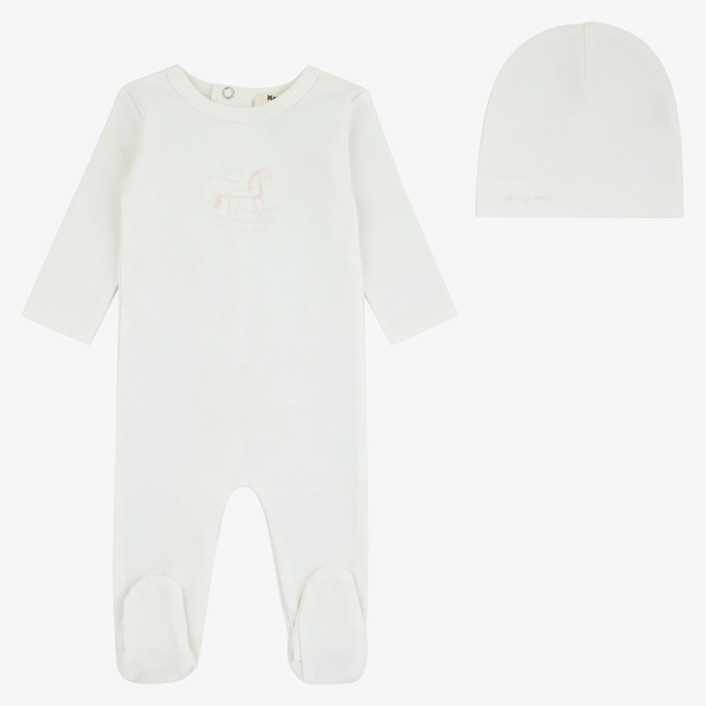 Rocking Horse Footie And Beanie - Pink