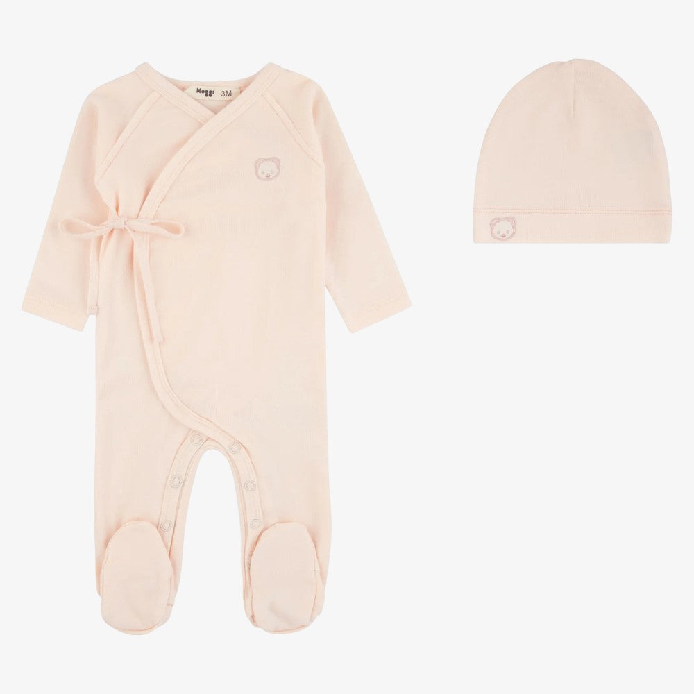 Teddy Wrap Footie And Beanie - Pink