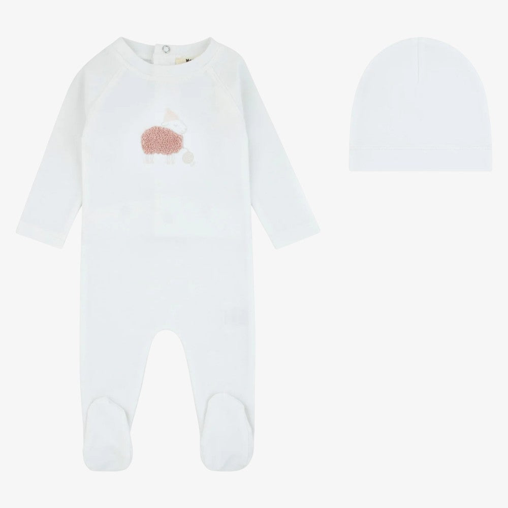 Fuzzy Sheep Footie - Ivory &amp; Pink