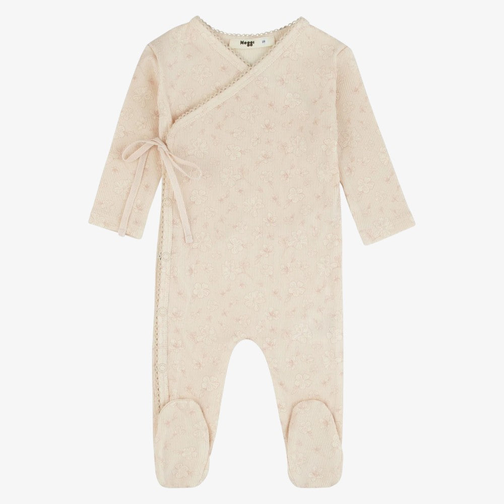 Ribbed Floral Wrap Footie - Dusty Pink