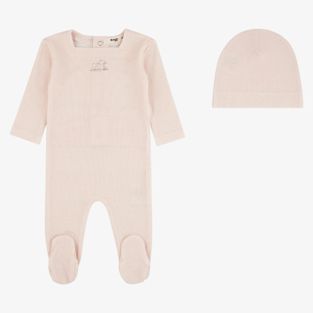 Striped Ducky Footie And Hat - Dusty Pink