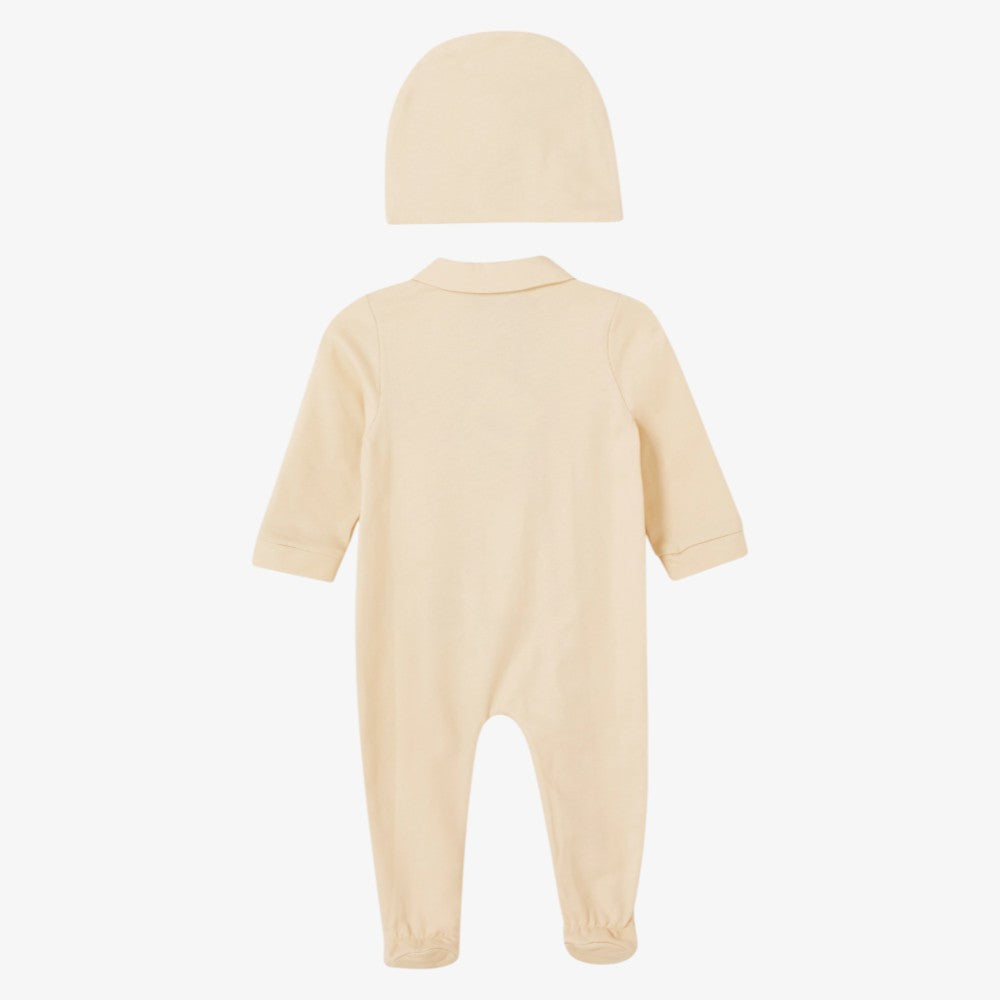 Bear Side Snap Footie And Hat - Beige