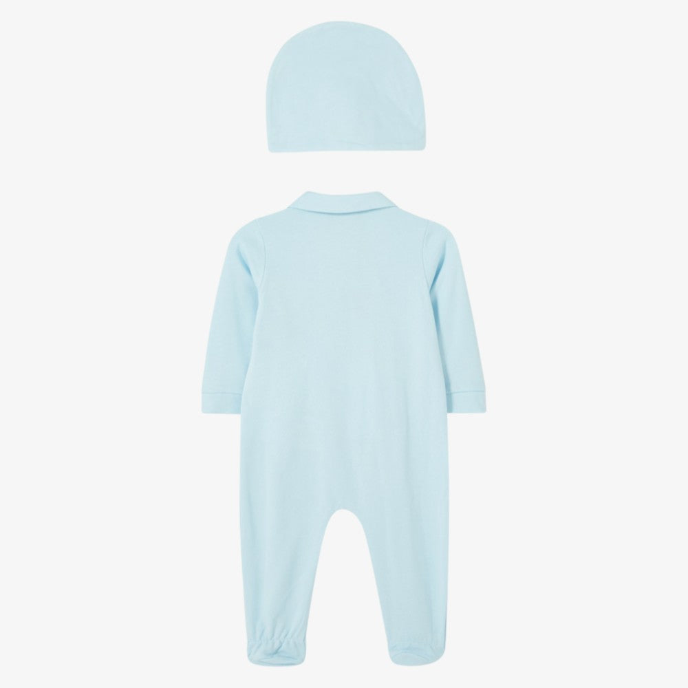 Bear Side Snap Footie And Hat - Sky Blue