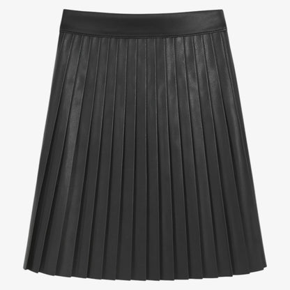 Pleated Leather Skirt - Black