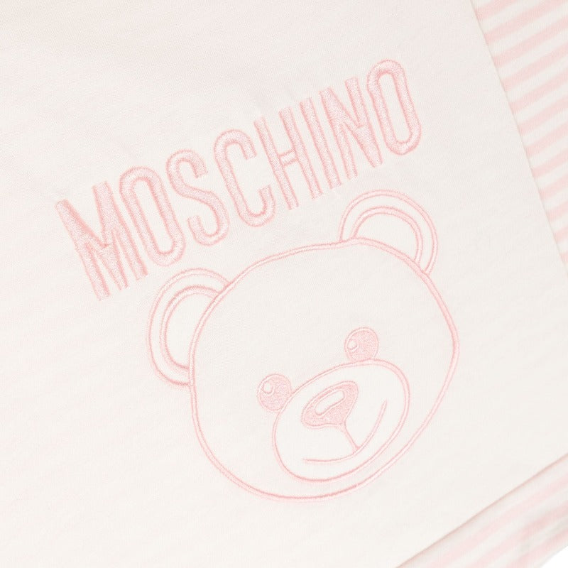 Moschino Logo Striped Embroidered Blanket - Sugar Pink
