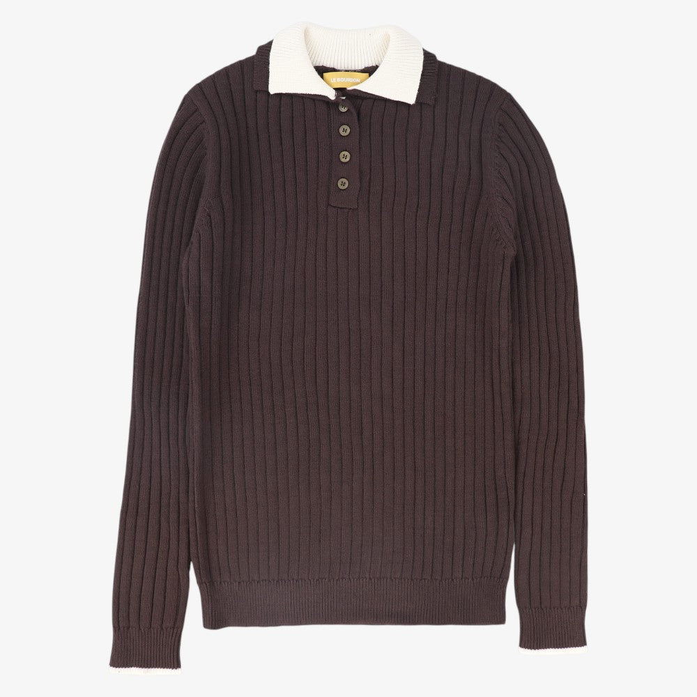 Ribbed Collar Sweater - Brown