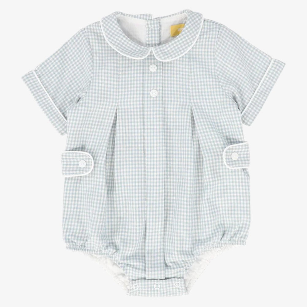 Linen Pleat Romper - Blue