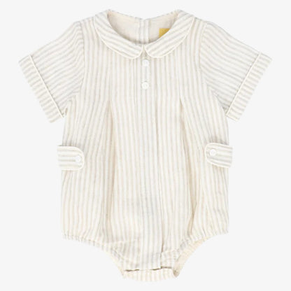Linen Pleat Romper - Tan