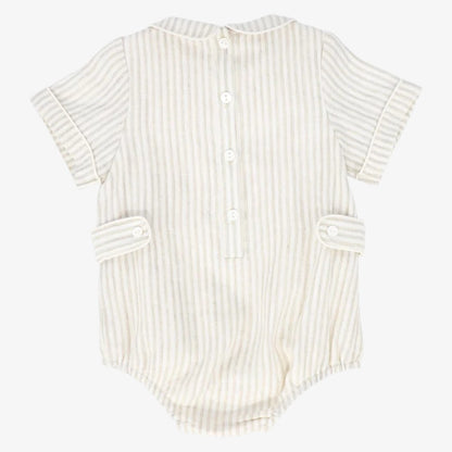 Linen Pleat Romper - Tan