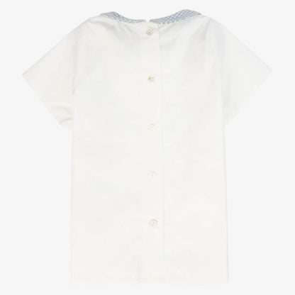 Linen Collar Blouse - White&amp;blue