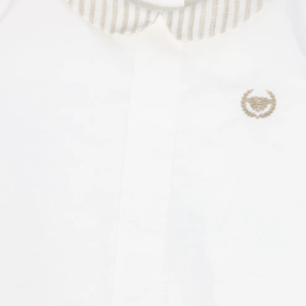 Linen Collar Blouse - White&amp;tan
