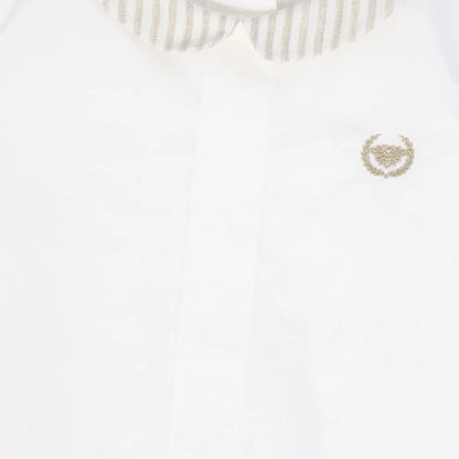 Linen Collar Blouse - White&amp;tan