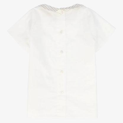 Linen Collar Blouse - White&amp;tan