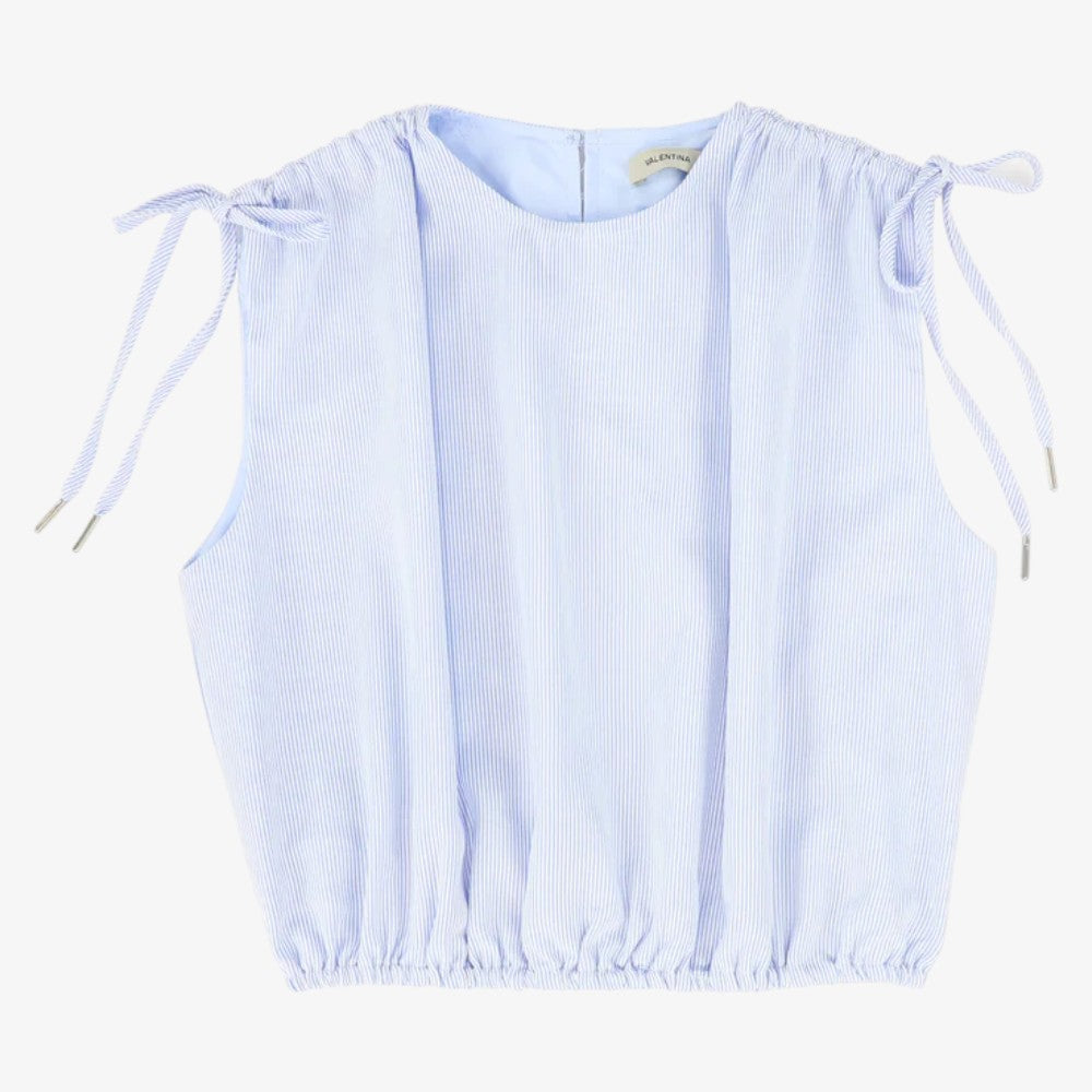 Stripe Linen Bubble Blouse - Blue