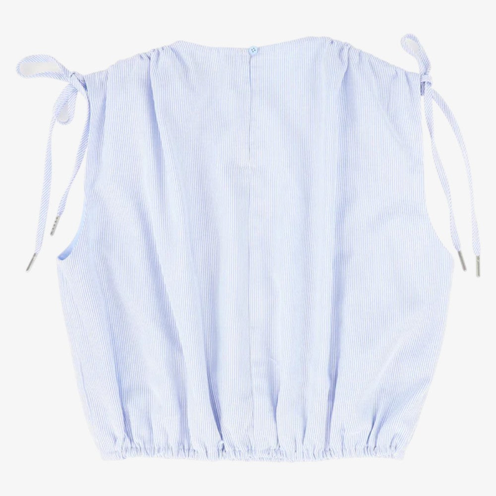 Stripe Linen Bubble Blouse - Blue