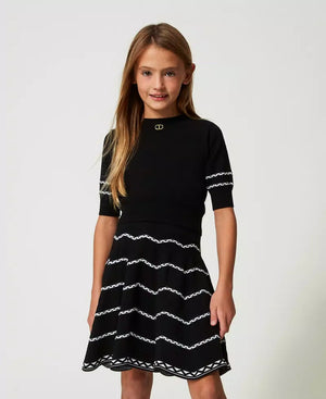 Long Skirt - Black-white
