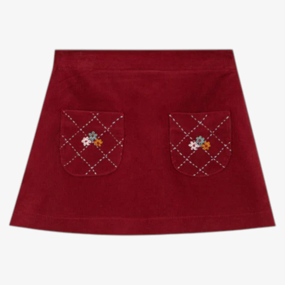 Corduroy Embroided Skirt - Burgundy
