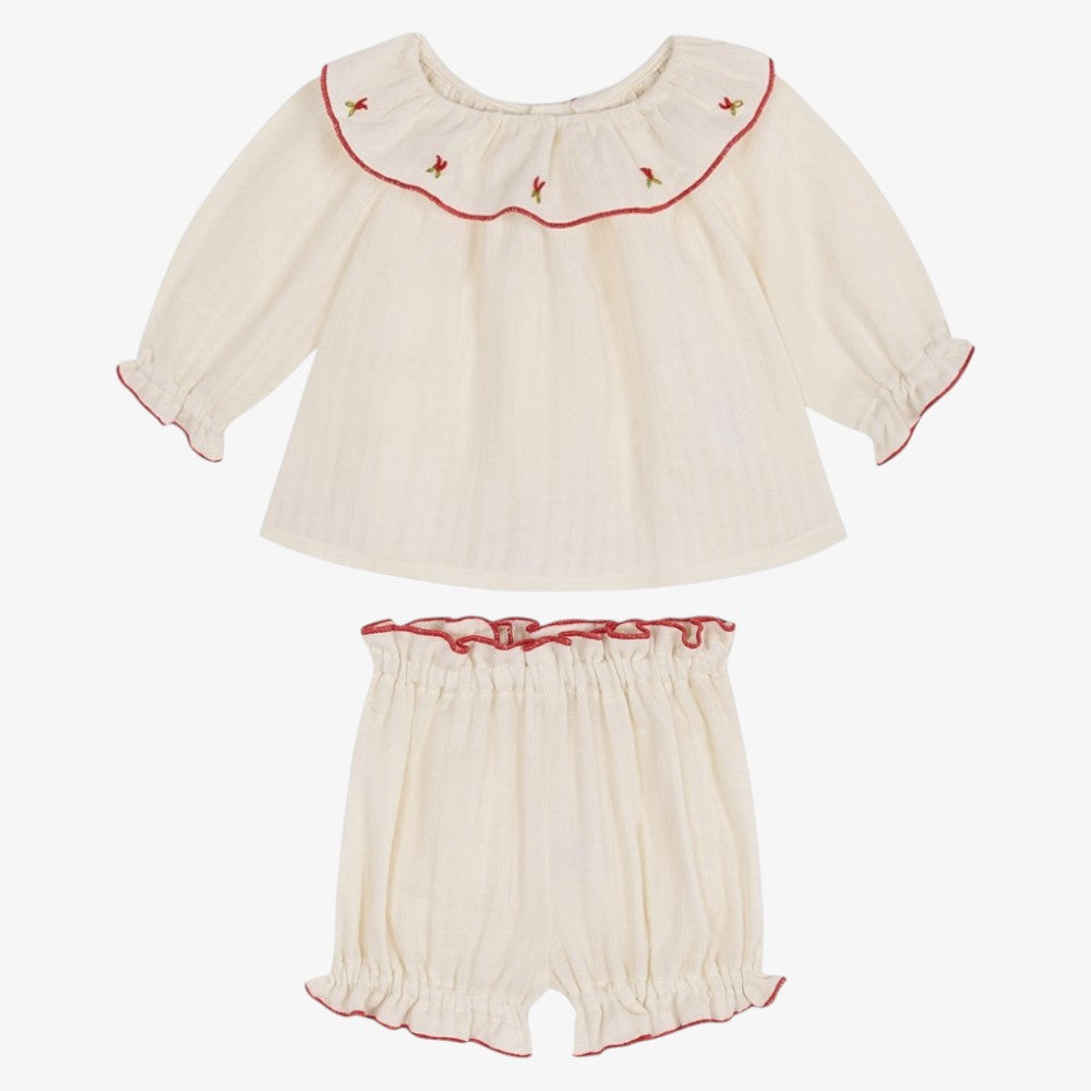 Embroidered Blouse And Bloomer - White