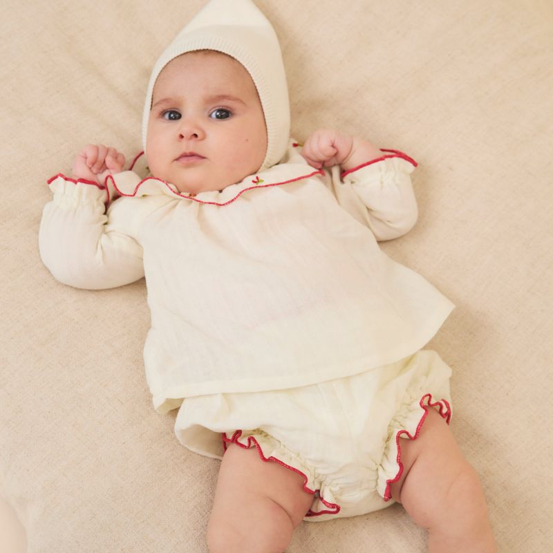 Embroidered Blouse And Bloomer - White