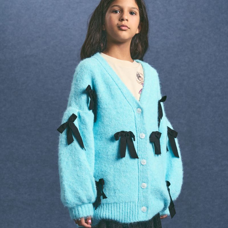 Bow Knit Cardigan - Sky Blue
