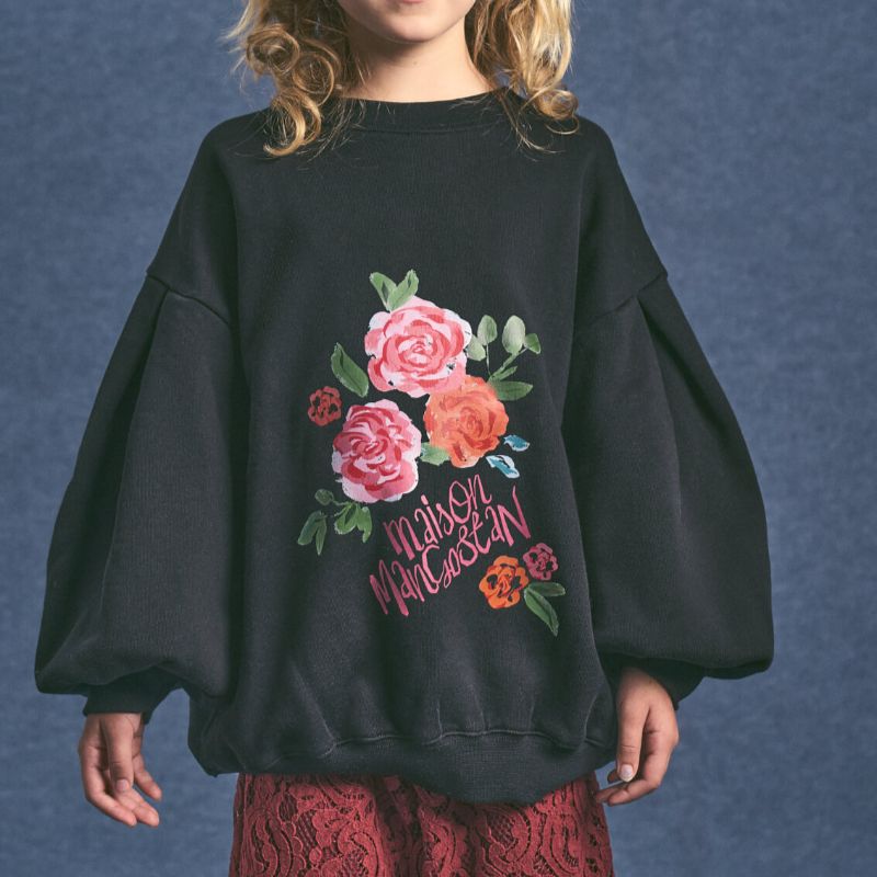 Rose Print Sweatshirt - Black