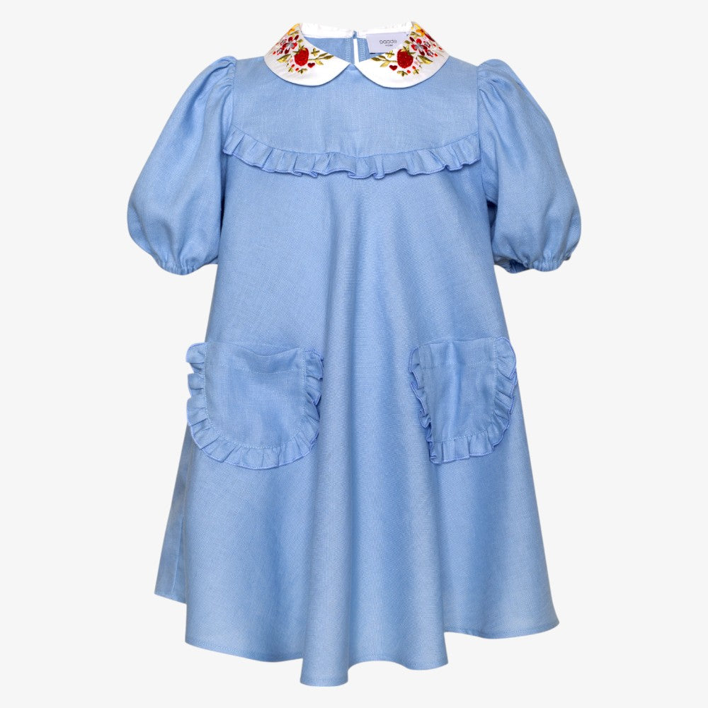 Embroidered Collar Dress - Blue