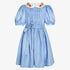 Embroidered Collar Belt Dress - Blue