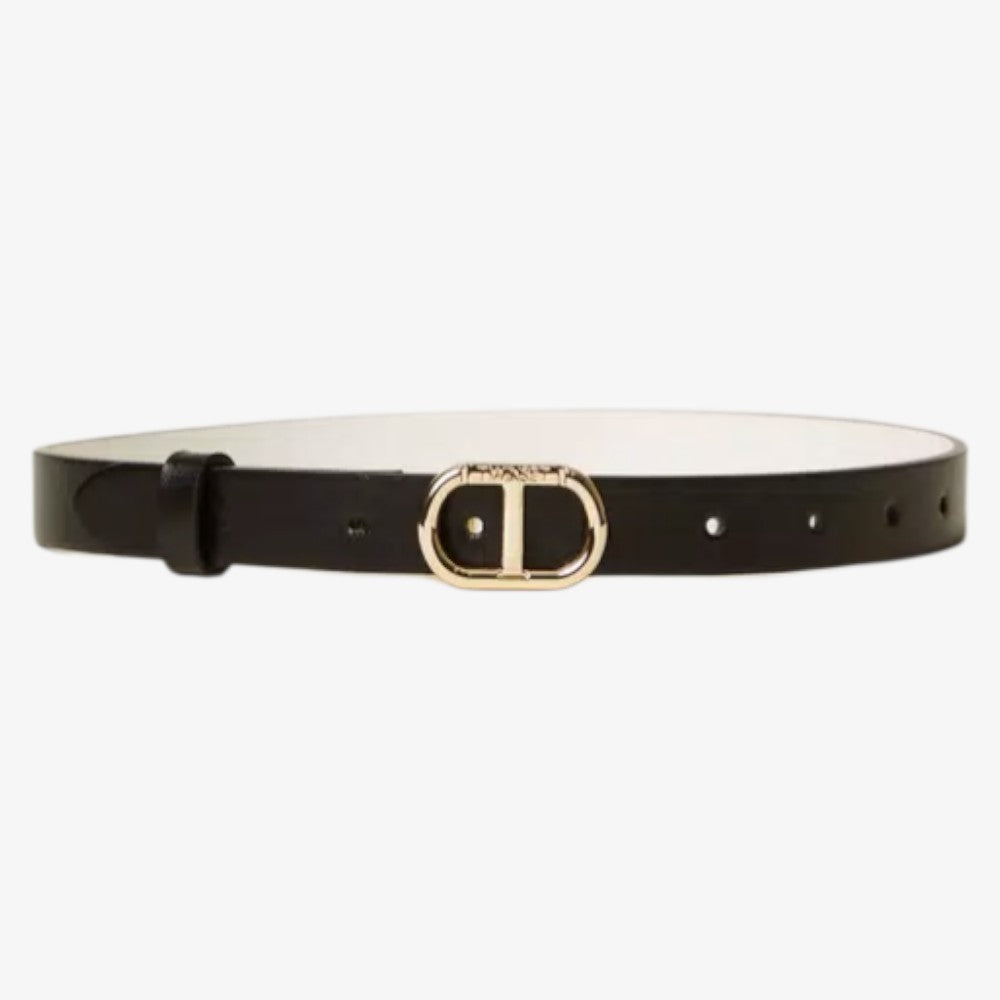 Reversible Belt With Oval T Buckle - Black/milk