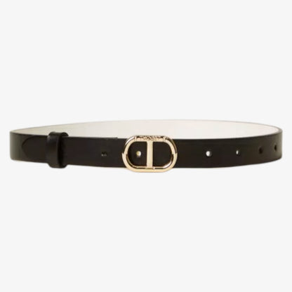 Reversible Belt With Oval T Buckle - Black/milk