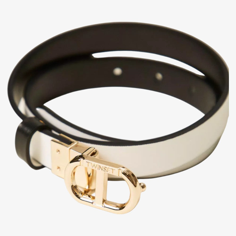 Reversible Belt With Oval T Buckle - Black/milk