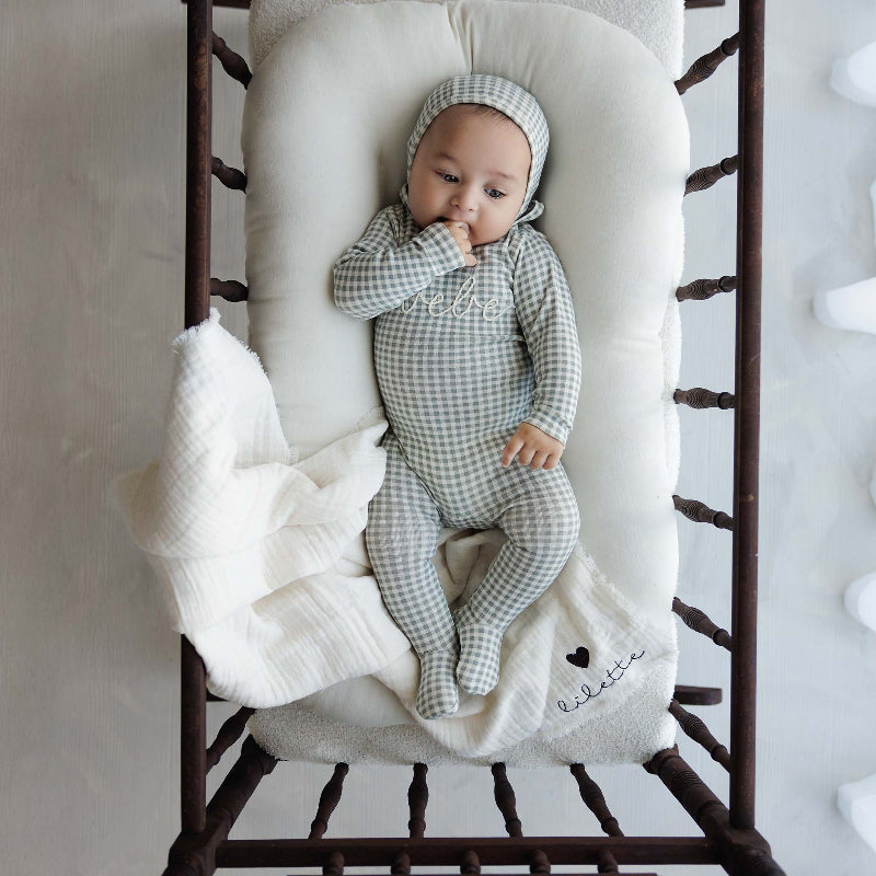 Gingham Bebe Footie And Hat - Pale Blue