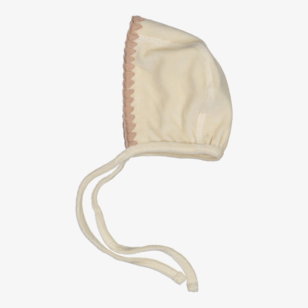 Velour Bonnet - Ivory&amp;pink