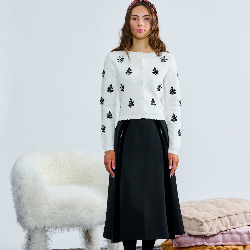 Velvet Detail Skirt - Black