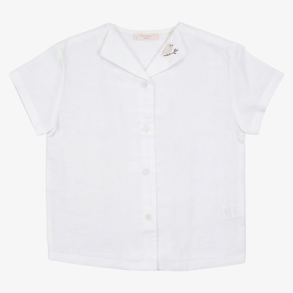 Bird Linen Shirt - White &amp; Sand