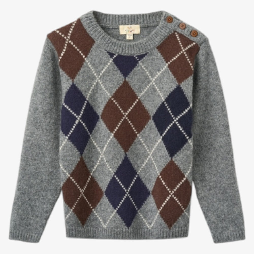 Arygle Knit Sweater - Grey &amp; Brown