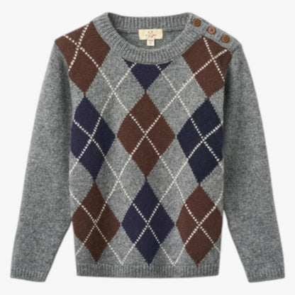Arygle Knit Sweater - Grey &amp; Brown