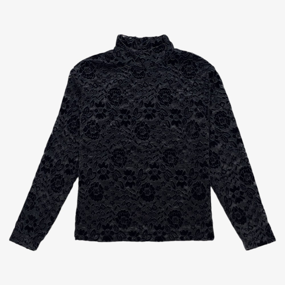 Lace Flower Turtleneck - Black