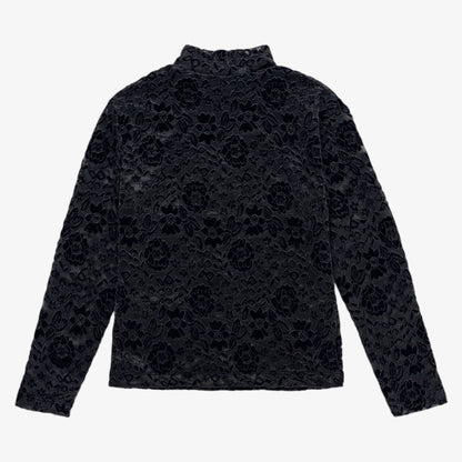 Lace Flower Turtleneck - Black