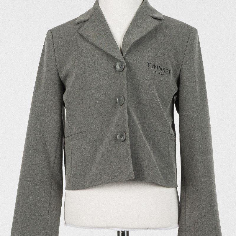 Logo Embroidered Blazer - Grey